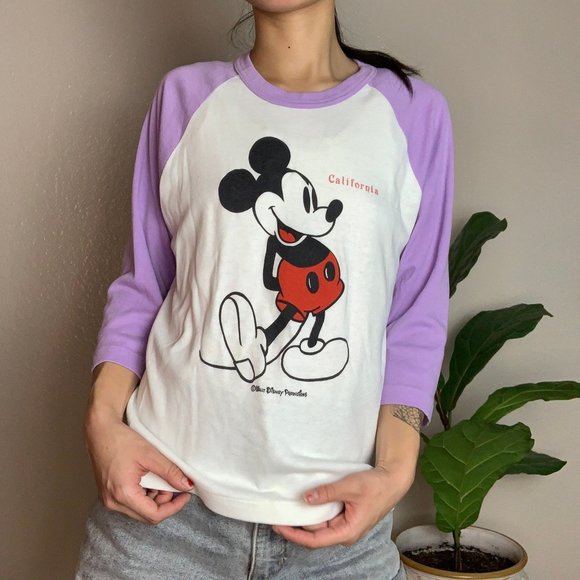 Vintage Disney Mickey Mouse Lavender Baseball Tee - Picture 5 of 6